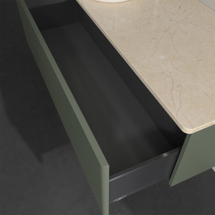 Villeroy & Boch Antao Waschbeckenunterschrank, 120 x 36 cm, 1 Auszug mit LED-Licht, Front ohne Struktur, mit Hahnloch, für Waschtisch links