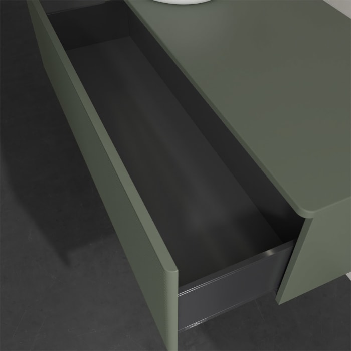 Villeroy & Boch Antao Waschbeckenunterschrank, 120 x 36 cm, 1 Auszug mit LED-Licht, Front mit Struktur, ohne Hahnloch, für Waschtisch links