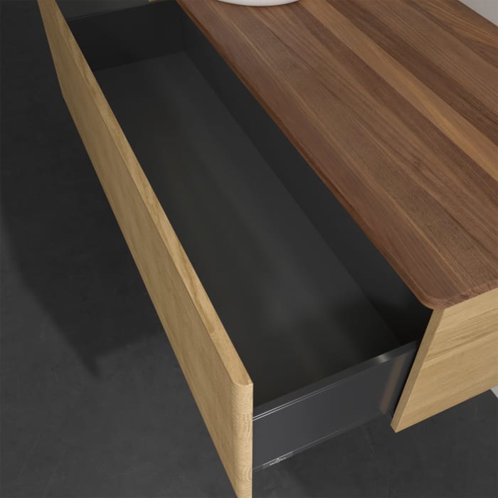 Villeroy & Boch Antao Waschbeckenunterschrank, 120 x 36 cm, 1 Auszug mit LED-Licht, Front mit Struktur, ohne Hahnloch, für Waschtisch links