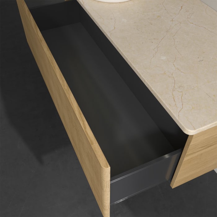 Villeroy & Boch Antao Waschbeckenunterschrank, 120 x 36 cm, 1 Auszug mit LED-Licht, Front mit Struktur, ohne Hahnloch, für Waschtisch links