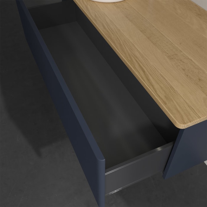 Villeroy & Boch Antao Waschbeckenunterschrank, 120 x 36 cm, 1 Auszug mit LED-Licht, Front mit Struktur, mit Hahnloch, für Waschtisch links