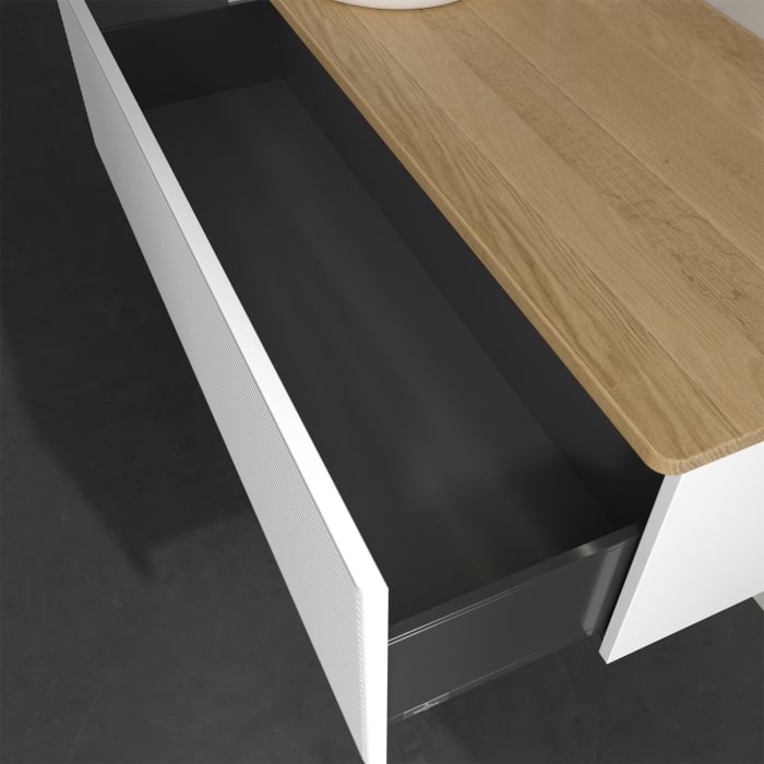 Villeroy & Boch Antao Waschbeckenunterschrank, 120 x 36 cm, 1 Auszug mit LED-Licht, Front mit Struktur, mit Hahnloch, für Waschtisch links