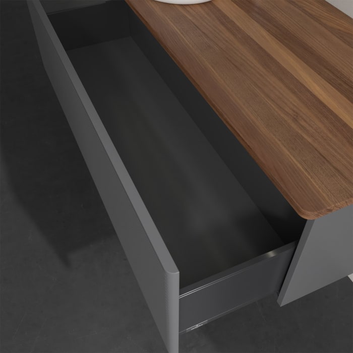 Villeroy & Boch Antao Waschbeckenunterschrank, 120 x 36 cm, 1 Auszug mit LED-Licht, Front mit Struktur, mit Hahnloch, für Waschtisch links