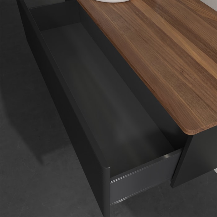 Villeroy & Boch Antao Waschbeckenunterschrank, 120 x 36 cm, 1 Auszug mit LED-Licht, Front mit Struktur, mit Hahnloch, für Waschtisch links