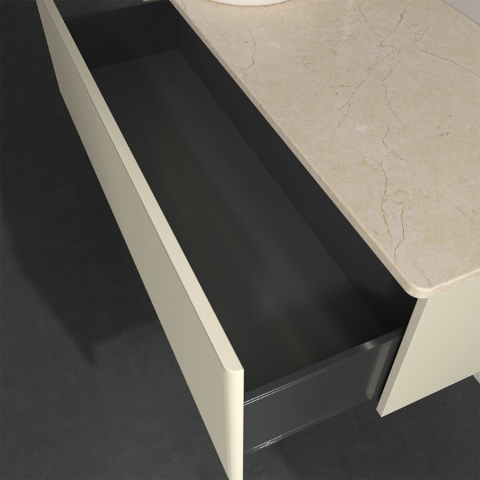 Villeroy & Boch Antao Waschbeckenunterschrank, 120 x 36 cm, 1 Auszug mit LED-Licht, Front mit Struktur, mit Hahnloch, für Waschtisch links