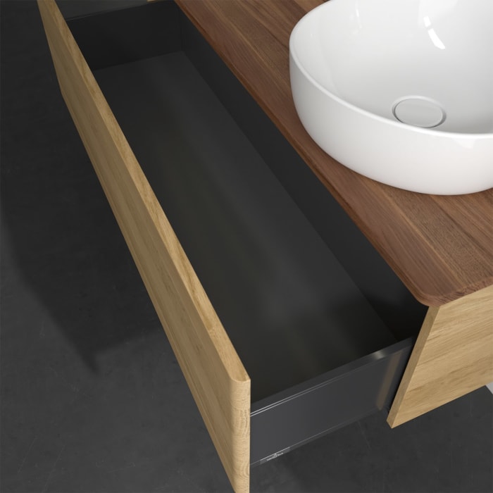 Villeroy & Boch Antao Waschbeckenunterschrank, 120 x 36 cm, 1 Auszug mit LED-Licht, Front ohne Struktur, ohne Hahnloch, für Waschtisch rechts