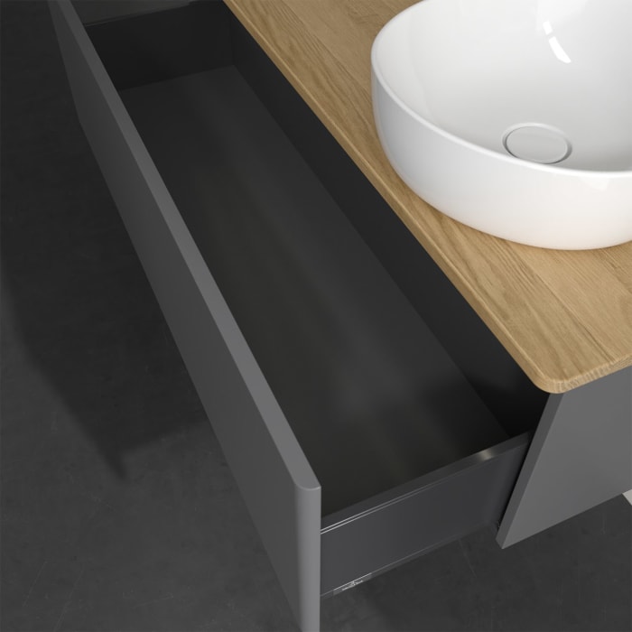 Villeroy & Boch Antao Waschbeckenunterschrank, 120 x 36 cm, 1 Auszug mit LED-Licht, Front ohne Struktur, mit Hahnloch, für Waschtisch rechts