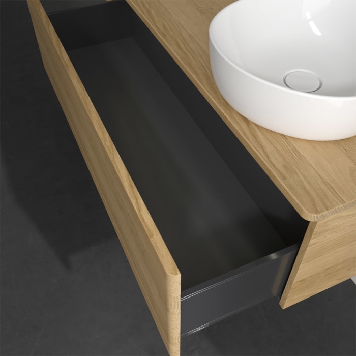 Villeroy & Boch Antao Waschbeckenunterschrank, 120 x 36 cm, 1 Auszug mit LED-Licht, Front ohne Struktur, mit Hahnloch, für Waschtisch rechts