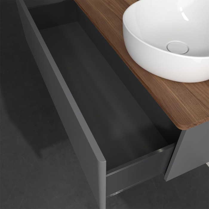 Villeroy & Boch Antao Waschbeckenunterschrank, 120 x 36 cm, 1 Auszug mit LED-Licht, Front ohne Struktur, mit Hahnloch, für Waschtisch rechts