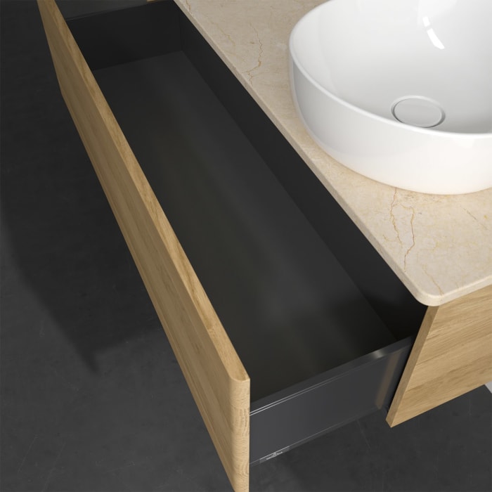 Villeroy & Boch Antao Waschbeckenunterschrank, 120 x 36 cm, 1 Auszug mit LED-Licht, Front ohne Struktur, mit Hahnloch, für Waschtisch rechts