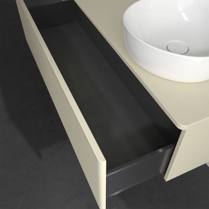 Villeroy & Boch Antao Waschbeckenunterschrank, 120 x 36 cm, 1 Auszug mit LED-Licht, Front mit Struktur, ohne Hahnloch, für Waschtisch rechts