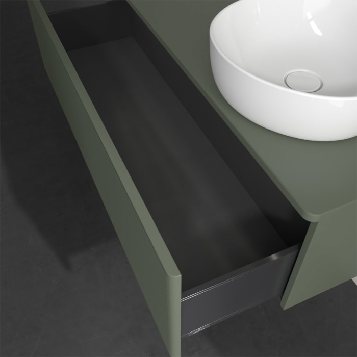 Villeroy & Boch Antao Waschbeckenunterschrank, 120 x 36 cm, 1 Auszug mit LED-Licht, Front mit Struktur, ohne Hahnloch, für Waschtisch rechts