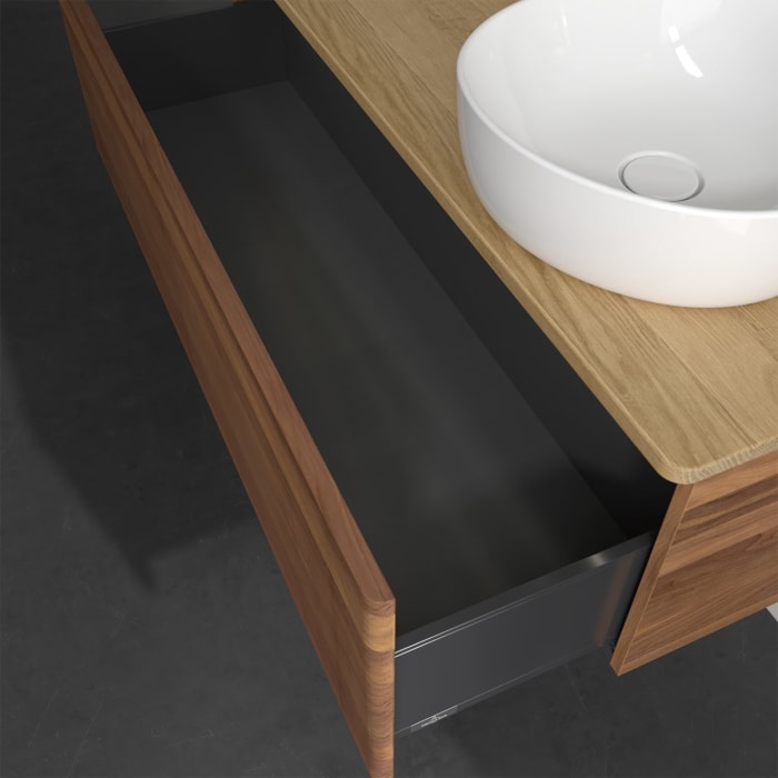 Villeroy & Boch Antao Waschbeckenunterschrank, 120 x 36 cm, 1 Auszug mit LED-Licht, Front mit Struktur, ohne Hahnloch, für Waschtisch rechts