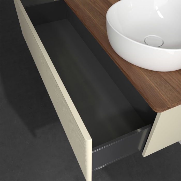 Villeroy & Boch Antao Waschbeckenunterschrank, 120 x 36 cm, 1 Auszug mit LED-Licht, Front mit Struktur, ohne Hahnloch, für Waschtisch rechts