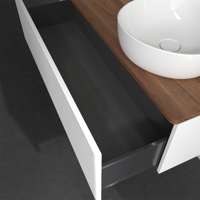 Villeroy & Boch Antao Waschbeckenunterschrank, 120 x 36 cm, 1 Auszug mit LED-Licht, Front mit Struktur, ohne Hahnloch, für Waschtisch rechts