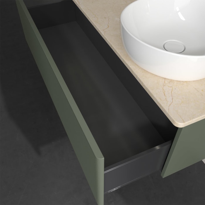 Villeroy & Boch Antao Waschbeckenunterschrank, 120 x 36 cm, 1 Auszug mit LED-Licht, Front mit Struktur, ohne Hahnloch, für Waschtisch rechts