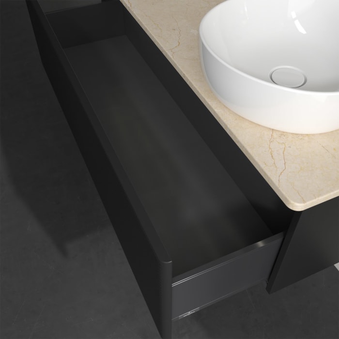 Villeroy & Boch Antao Waschbeckenunterschrank, 120 x 36 cm, 1 Auszug mit LED-Licht, Front mit Struktur, ohne Hahnloch, für Waschtisch rechts