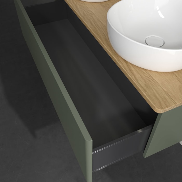 Villeroy & Boch Antao Waschbeckenunterschrank, 120 x 36 cm, 1 Auszug mit LED-Licht, Front ohne Struktur, ohne Hahnloch, für Waschtisch links und recht