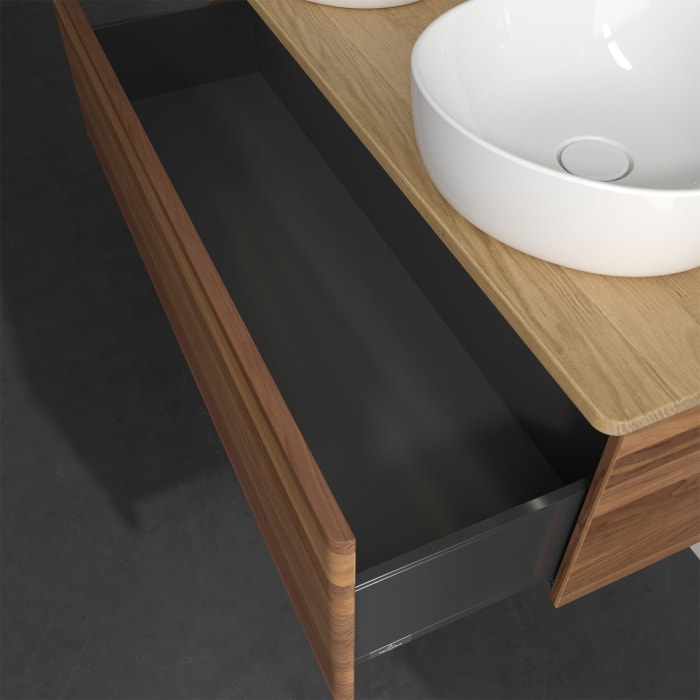 Villeroy & Boch Antao Waschbeckenunterschrank, 120 x 36 cm, 1 Auszug mit LED-Licht, Front ohne Struktur, ohne Hahnloch, für Waschtisch links und recht