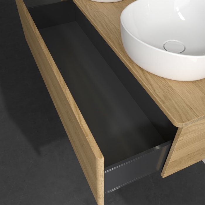 Villeroy & Boch Antao Waschbeckenunterschrank, 120 x 36 cm, 1 Auszug mit LED-Licht, Front ohne Struktur, ohne Hahnloch, für Waschtisch links und recht