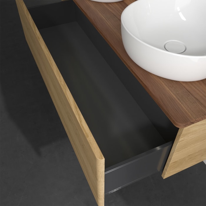 Villeroy & Boch Antao Waschbeckenunterschrank, 120 x 36 cm, 1 Auszug mit LED-Licht, Front ohne Struktur, ohne Hahnloch, für Waschtisch links und recht