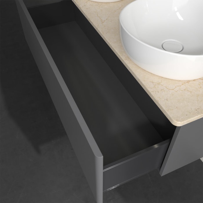 Villeroy & Boch Antao Waschbeckenunterschrank, 120 x 36 cm, 1 Auszug mit LED-Licht, Front ohne Struktur, ohne Hahnloch, für Waschtisch links und recht