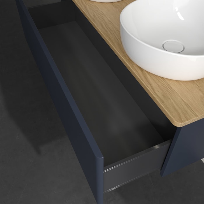 Villeroy & Boch Antao Waschbeckenunterschrank, 120 x 36 cm, 1 Auszug mit LED-Licht, Front ohne Struktur, mit Hahnloch, für Waschtisch links und rechts