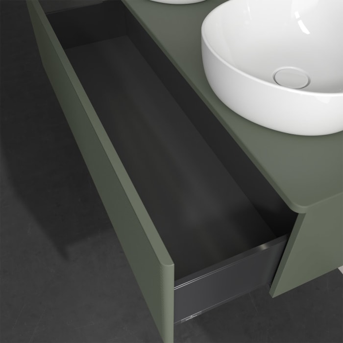 Villeroy & Boch Antao Waschbeckenunterschrank, 120 x 36 cm, 1 Auszug mit LED-Licht, Front mit Struktur, ohne Hahnloch, für Waschtisch links und rechts