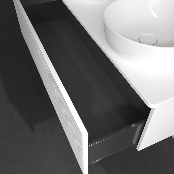 Villeroy & Boch Antao Waschbeckenunterschrank, 120 x 36 cm, 1 Auszug mit LED-Licht, Front mit Struktur, ohne Hahnloch, für Waschtisch links und rechts