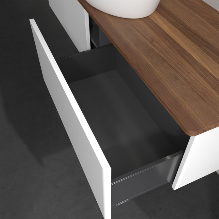 Villeroy & Boch Antao Waschbeckenunterschrank, 160 x 36 cm, 2 Auszüge mit LED-Licht, Front ohne Struktur, ohne Hahnloch, für Waschtisch mittig