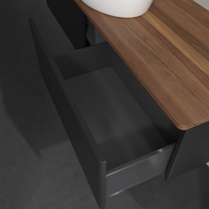 Villeroy & Boch Antao Waschbeckenunterschrank, 160 x 36 cm, 2 Auszüge mit LED-Licht, Front ohne Struktur, ohne Hahnloch, für Waschtisch mittig