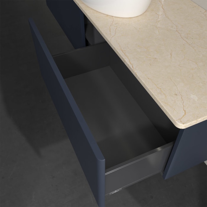 Villeroy & Boch Antao Waschbeckenunterschrank, 160 x 36 cm, 2 Auszüge mit LED-Licht, Front ohne Struktur, mit Hahnloch, für Waschtisch mittig