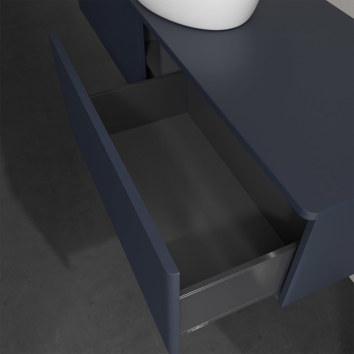 Villeroy & Boch Antao Waschbeckenunterschrank, 160 x 36 cm, 2 Auszüge mit LED-Licht, Front mit Struktur, ohne Hahnloch, für Waschtisch mittig