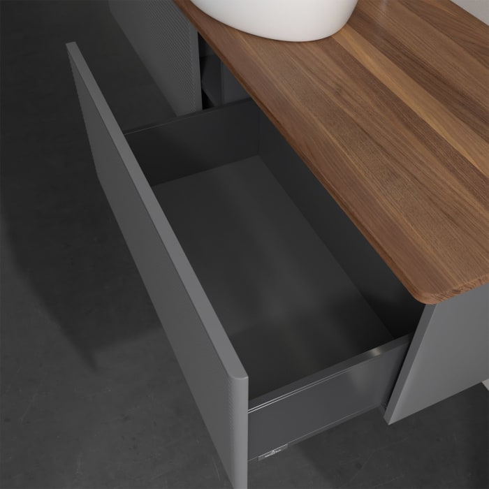 Villeroy & Boch Antao Waschbeckenunterschrank, 160 x 36 cm, 2 Auszüge mit LED-Licht, Front mit Struktur, mit Hahnloch, für Waschtisch mittig