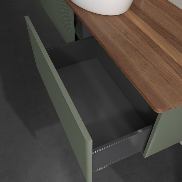 Villeroy & Boch Antao Waschbeckenunterschrank, 160 x 36 cm, 2 Auszüge mit LED-Licht, Front mit Struktur, mit Hahnloch, für Waschtisch mittig