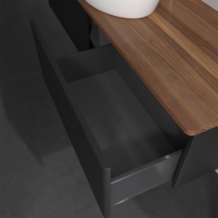 Villeroy & Boch Antao Waschbeckenunterschrank, 160 x 36 cm, 2 Auszüge mit LED-Licht, Front mit Struktur, mit Hahnloch, für Waschtisch mittig