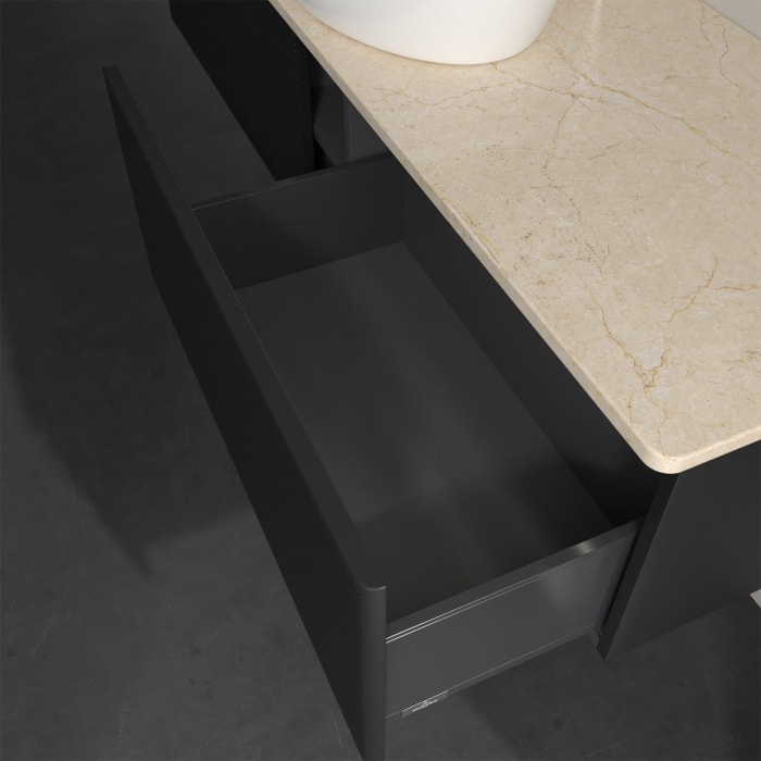 Villeroy & Boch Antao Waschbeckenunterschrank, 160 x 36 cm, 2 Auszüge mit LED-Licht, Front mit Struktur, mit Hahnloch, für Waschtisch mittig