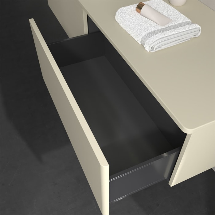 Villeroy & Boch Antao Waschbeckenunterschrank, 160 x 36 cm, 2 Auszüge mit LED-Licht, Front ohne Struktur, ohne Hahnloch, für Waschtisch links