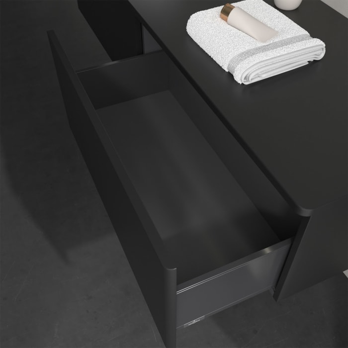 Villeroy & Boch Antao Waschbeckenunterschrank, 160 x 36 cm, 2 Auszüge mit LED-Licht, Front ohne Struktur, ohne Hahnloch, für Waschtisch links