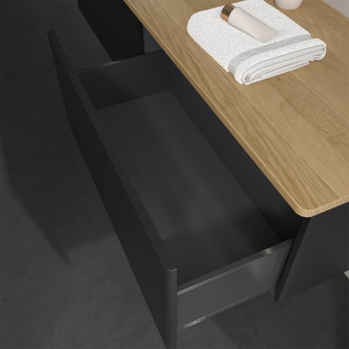 Villeroy & Boch Antao Waschbeckenunterschrank, 160 x 36 cm, 2 Auszüge mit LED-Licht, Front ohne Struktur, ohne Hahnloch, für Waschtisch links