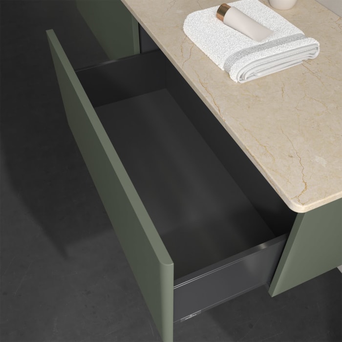 Villeroy & Boch Antao Waschbeckenunterschrank, 160 x 36 cm, 2 Auszüge mit LED-Licht, Front ohne Struktur, ohne Hahnloch, für Waschtisch links