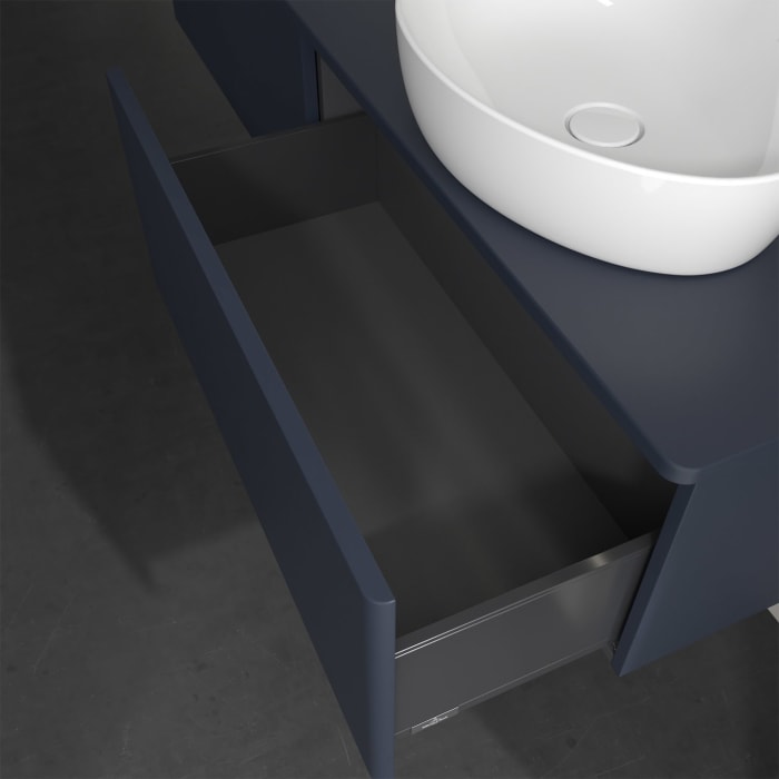 Villeroy & Boch Antao Waschbeckenunterschrank, 160 x 36 cm, 2 Auszüge mit LED-Licht, Front ohne Struktur, ohne Hahnloch, für Waschtisch rechts