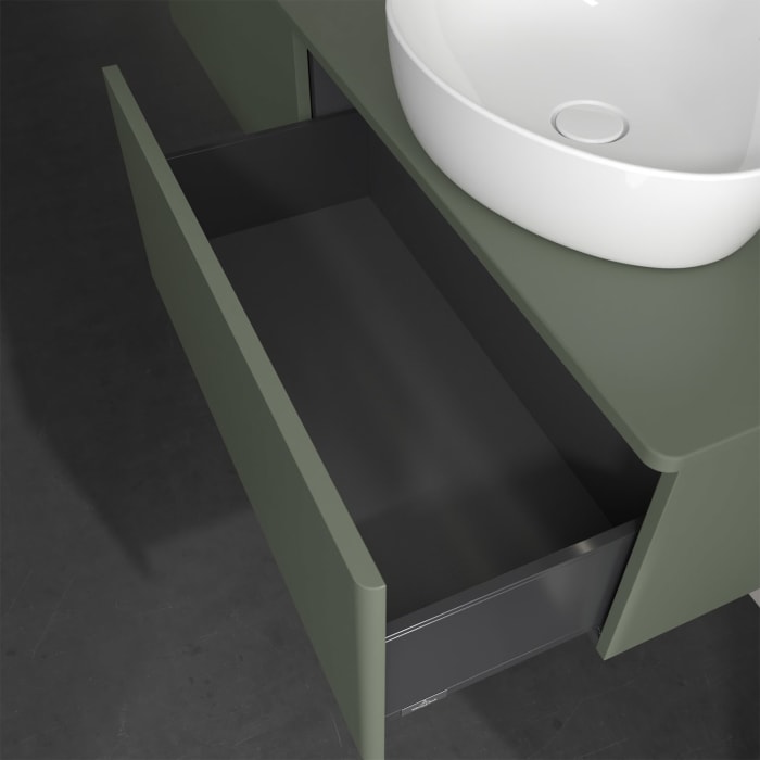 Villeroy & Boch Antao Waschbeckenunterschrank, 160 x 36 cm, 2 Auszüge mit LED-Licht, Front ohne Struktur, ohne Hahnloch, für Waschtisch rechts