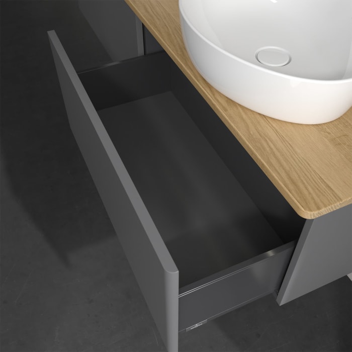 Villeroy & Boch Antao Waschbeckenunterschrank, 160 x 36 cm, 2 Auszüge mit LED-Licht, Front ohne Struktur, ohne Hahnloch, für Waschtisch links und rech