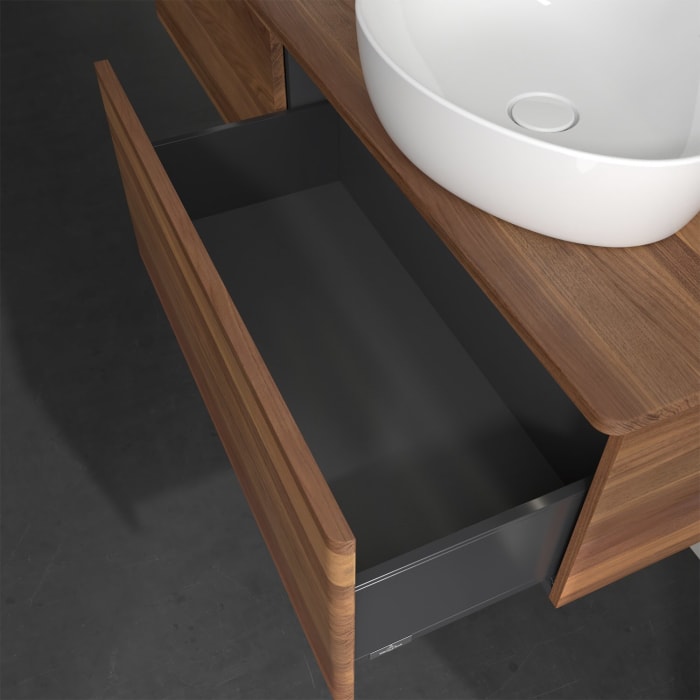 Villeroy & Boch Antao Waschbeckenunterschrank, 160 x 36 cm, 2 Auszüge mit LED-Licht, Front ohne Struktur, ohne Hahnloch, für Waschtisch links und rech