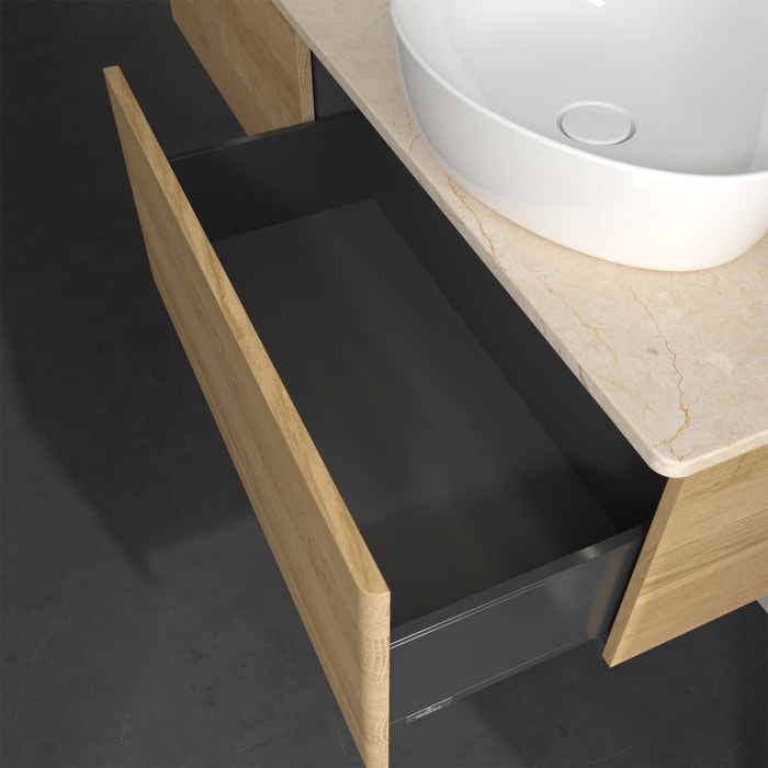 Villeroy & Boch Antao Waschbeckenunterschrank, 160 x 36 cm, 2 Auszüge mit LED-Licht, Front ohne Struktur, ohne Hahnloch, für Waschtisch links und rech