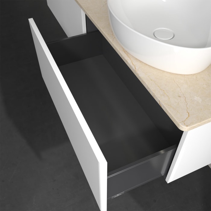 Villeroy & Boch Antao Waschbeckenunterschrank, 160 x 36 cm, 2 Auszüge mit LED-Licht, Front ohne Struktur, ohne Hahnloch, für Waschtisch links und rech