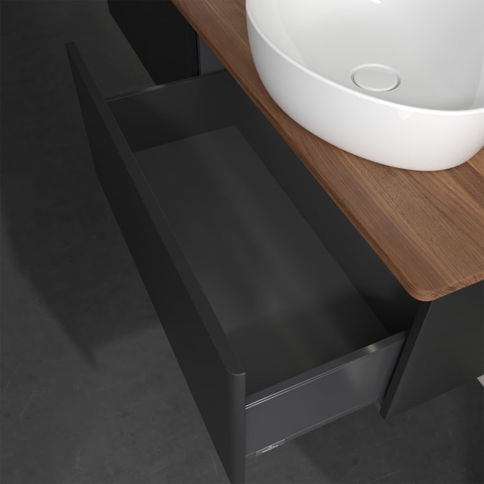 Villeroy & Boch Antao Waschbeckenunterschrank, 160 x 36 cm, 2 Auszüge mit LED-Licht, Front ohne Struktur, mit Hahnloch, für Waschtisch links und recht