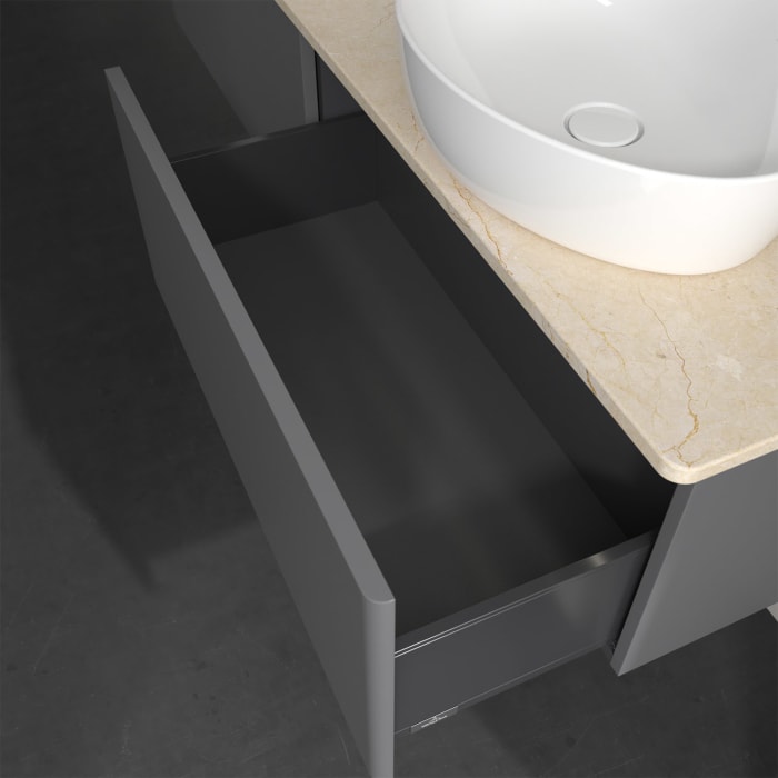 Villeroy & Boch Antao Waschbeckenunterschrank, 160 x 36 cm, 2 Auszüge mit LED-Licht, Front ohne Struktur, mit Hahnloch, für Waschtisch links und recht