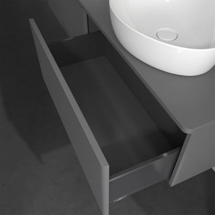 Villeroy & Boch Antao Waschbeckenunterschrank, 160 x 36 cm, 2 Auszüge mit LED-Licht, Front mit Struktur, ohne Hahnloch, für Waschtisch links und recht